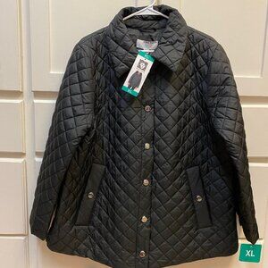 NWT Anne Klein Women's Mid Weight Quilted Snap Up Black Jacket, XL